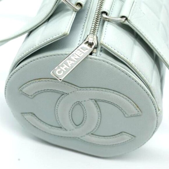 Authentic CHANEL CC Chocolate Bar Quilted Leather Bowler Shoulder Bag Purse Blue - Picture 7 of 15